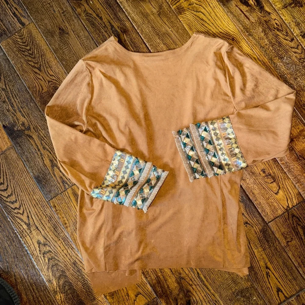 Soft Surroundings Mad About About Faux Suede Beaded Drape Cardigan Sweater - Picture 3 of 6